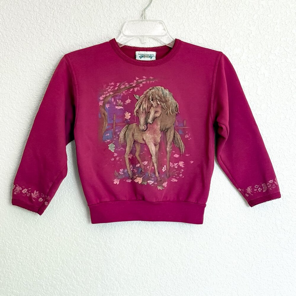 Northern Getaway Kids XS Horse & Foal Sweatshirt Pink Vintage 80s/90s Cottagecor